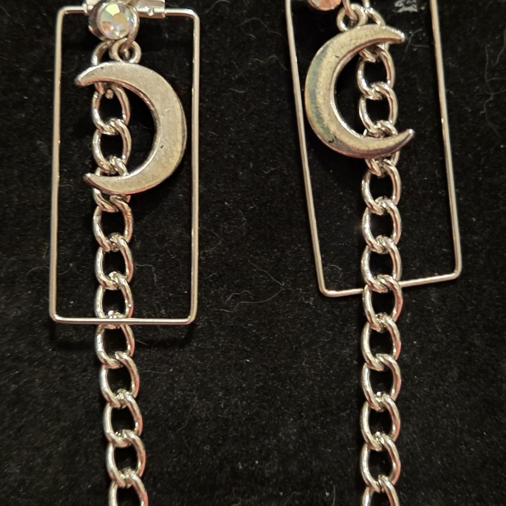 Lunar Silver Chain Earrings